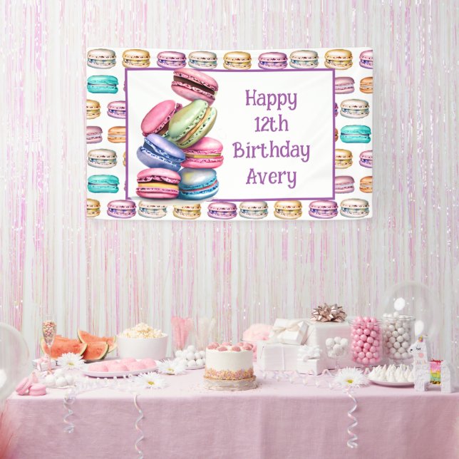 Pastel Macaron Cookie Themed Birthday Party Banner (Party)