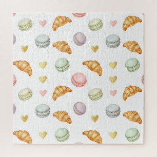 Pastel Macarons and Croissants Seamless Pattern Jigsaw Puzzle