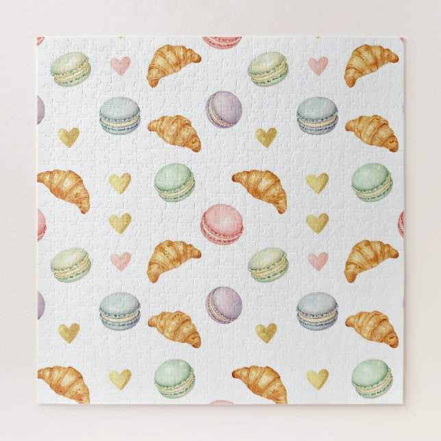 Pastel Macarons and Croissants Seamless Pattern Jigsaw Puzzle (Vertical)