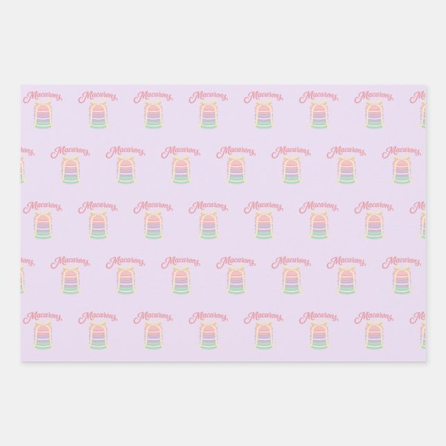 Pastel Macarons Cute Bakery Pattern Purple Wrapping Paper Sheet (Front)