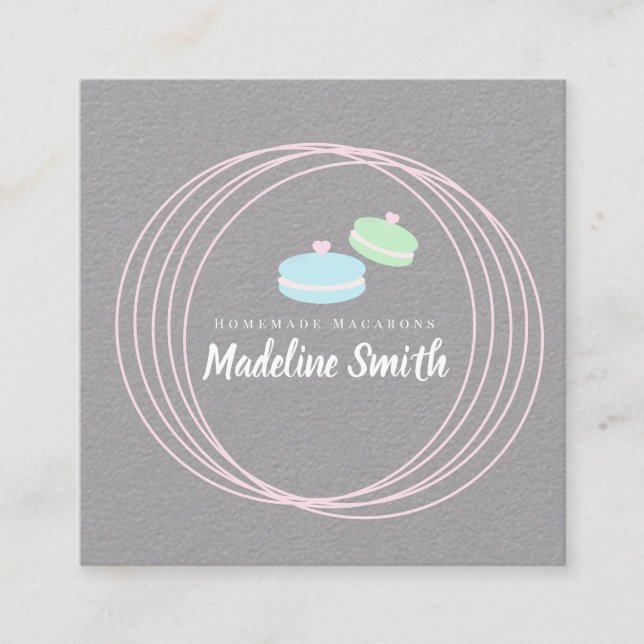 Pastel Macarons Logo Bakery Baker Square Business Card (Front)