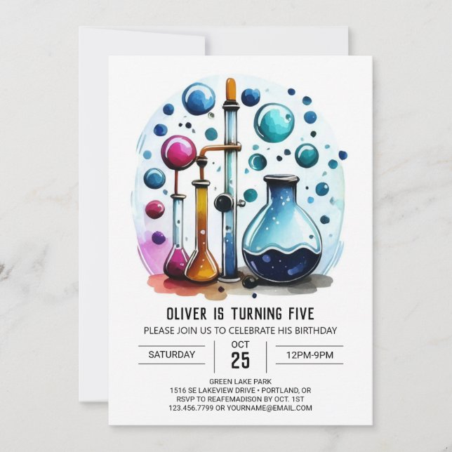 Pastel Mad Scientist Chemistry Birthday Invitation (Front)