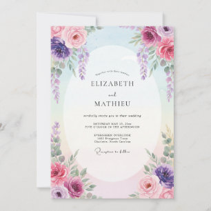 Pastel Magenta Wisteria Wedding Invitation