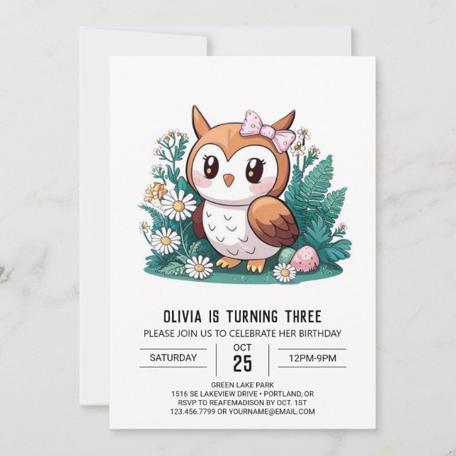 Pastel Magical Digital Owl Birthday Invitation (Front)