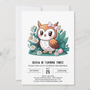 Pastel Magical Digital Owl Birthday Invitation