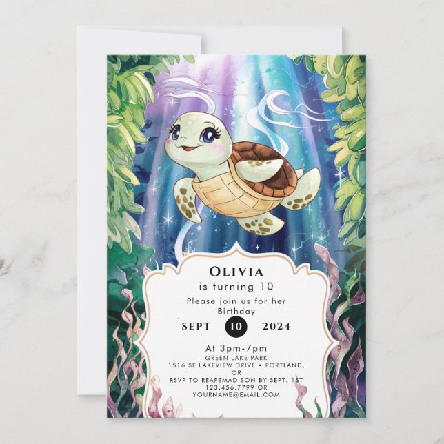 Pastel Magical Kids' Turtle Birthday Invitation (Front)