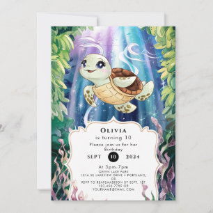 Pastel Magical Kids' Turtle Birthday Invitation