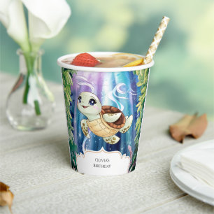 Pastel Magical Kids' Turtle Birthday Paper Cups