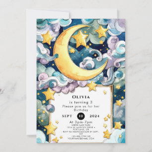 Pastel Magical Moon Birthday Invitation