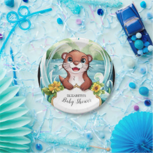 Pastel Magical Otter Baby Shower Paper Plate
