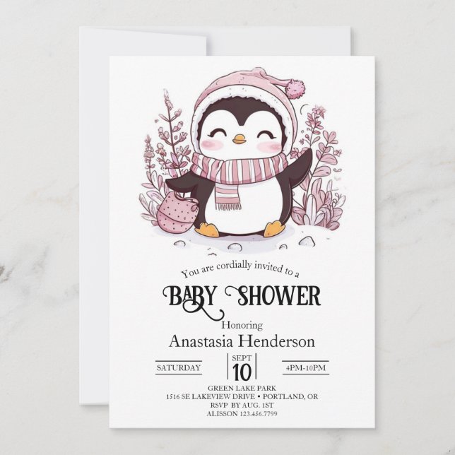 Pastel Magical Penguin Baby Shower Invitation (Front)
