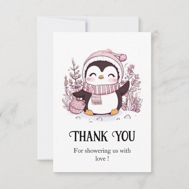 Pastel Magical Penguin Baby Shower Thank You Card (Front)
