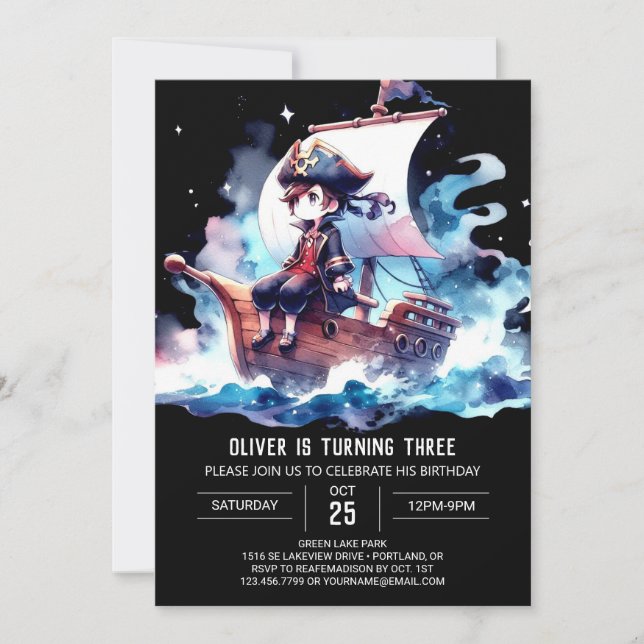 Pastel Magical Pirate Birthday Invitation (Front)