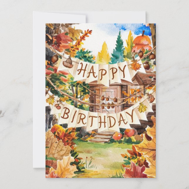 Pastel Magical Season Autumn Fall Happy Birthday Card (Front)