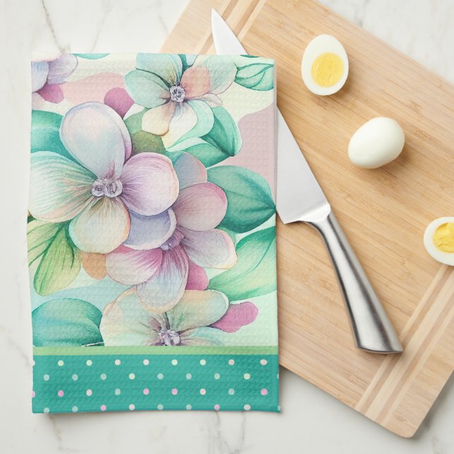 Pastel Magnolia Flowers Tea Towel (Quarter Fold)