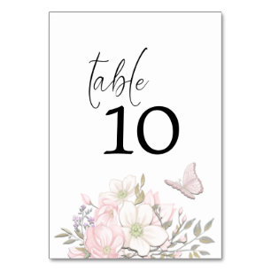 Pastel Magnolias Butterfly Elegant Script Wedding Table Number