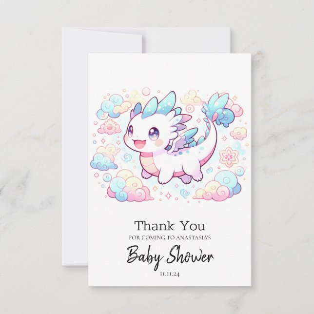 Pastel Majestic Dragon Baby Shower Thank You Card (Front)