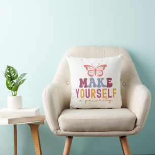 Pastel "Make Yourself a Priority" Self Care Cushion