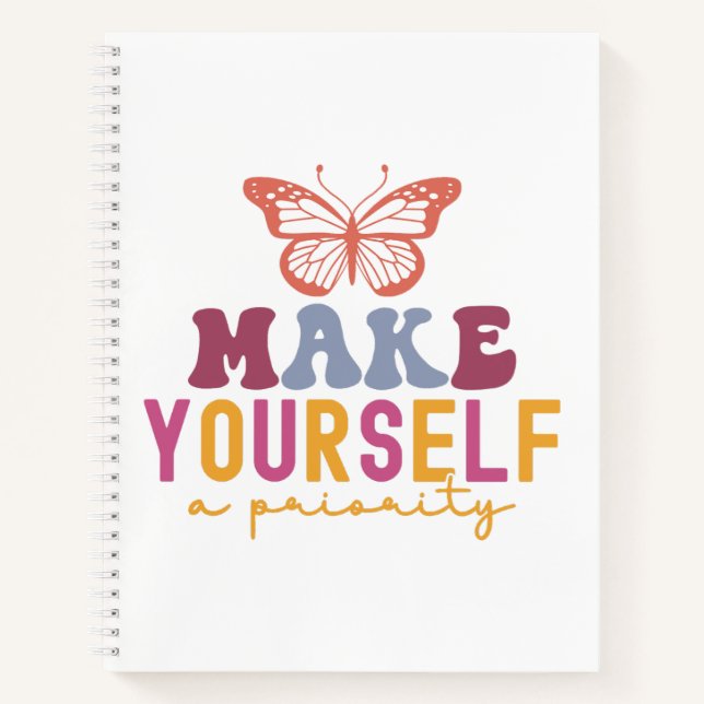 Pastel &quot;Make Yourself a Priority&quot; Self Care Notebook (Front)