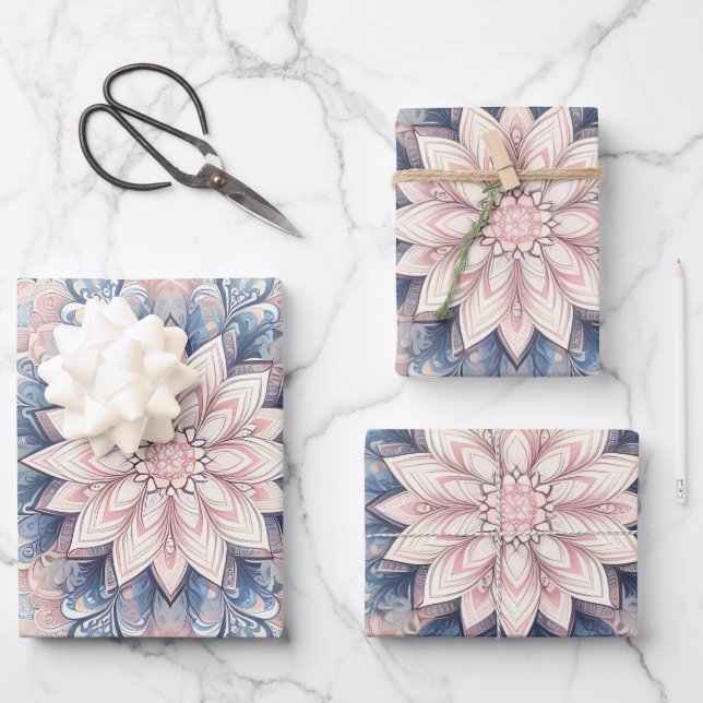 Pastel Mandala Floral Gift Wrap – Boho Botanical S (Front)