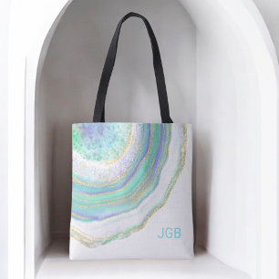 Pastel Marble Agate Pattern with Monogram Tote Bag