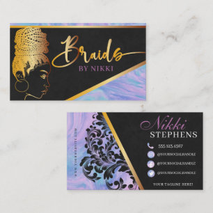 Pastel Marble and Gold Modern Hair Braiding Salon  Business Card