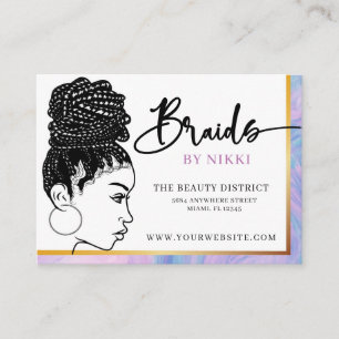 Pastel Marble and Gold Modern Hair Braiding Salon  Business Card