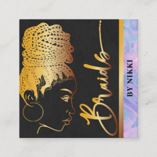 Pastel Marble and Gold Modern Hair Braiding Salon Square Business Card