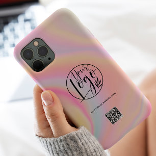 Pastel marble business corporate logo qr code Case-Mate iPhone 14 pro max case