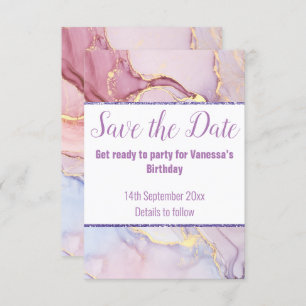 PASTEL MARBLE GLITTER SAVE THE DATE RSVP CARD