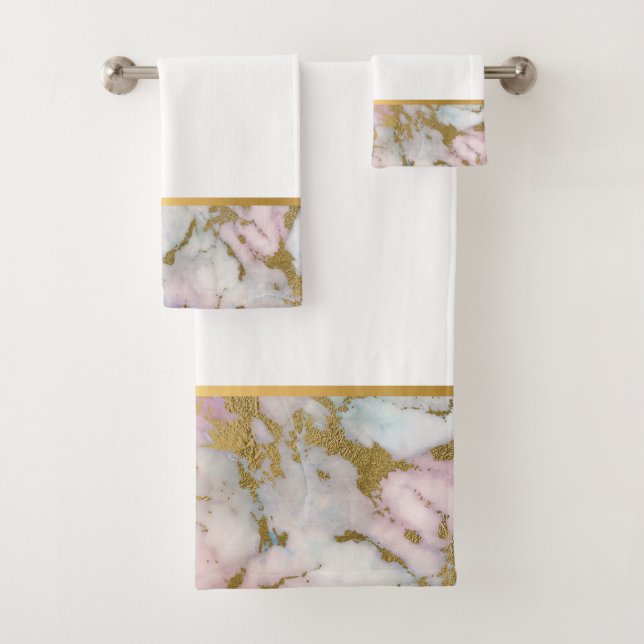 PASTEL MARBLE GOLD BATHROOM TOWEL SET (Insitu)