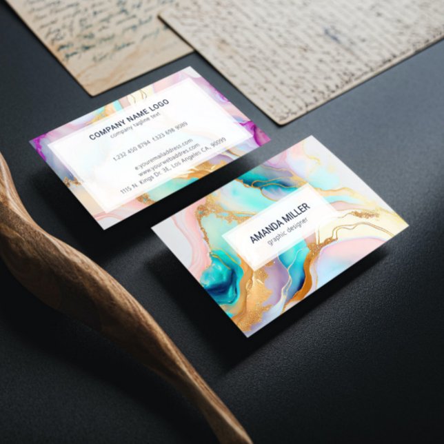 Pastel marble ink abstract glitter art business card (Creator Uploaded)