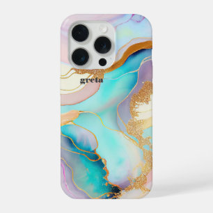 Pastel marble ink abstract glitter art iPhone 15 pro case