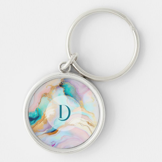 Pastel marble ink abstract glitter art key ring (Front)