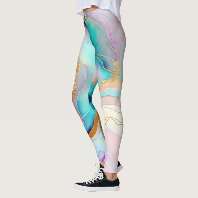 Pastel marble ink abstract glitter art leggings (Left)