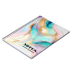 Pastel marble ink abstract glitter art notebook