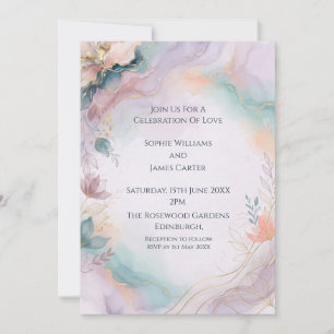 Pastel Marble Watercolour Wedding Invitation