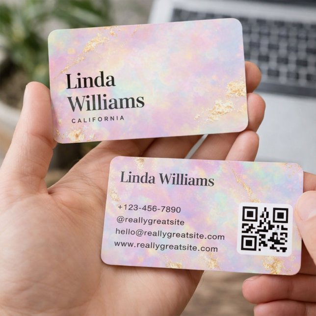 Pastel Marble with Gold Texture QR Code  Business Card (Creator Uploaded)