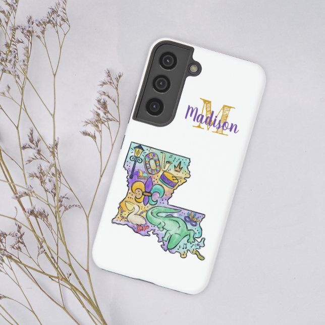 Pastel Mardi Gras Louisiana Initial Name Samsung Galaxy S22 Case (Creator Uploaded)