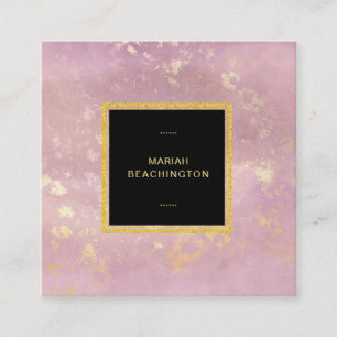 *~* Pastel Mauve Abstract Gold Flake Glitter Square Business Card