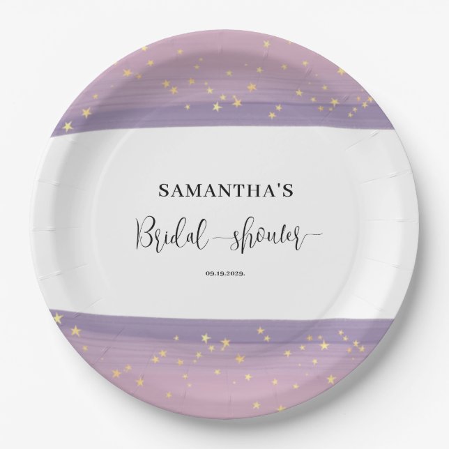 Pastel Mauve Celestial Bridal Shower Welcome Paper Plate (Front)