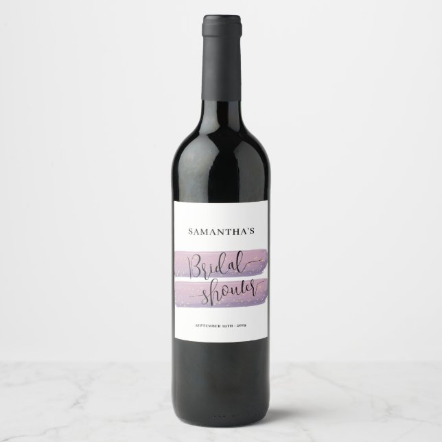 Pastel Mauve Celestial Bridal Shower  Wine Label (Front)