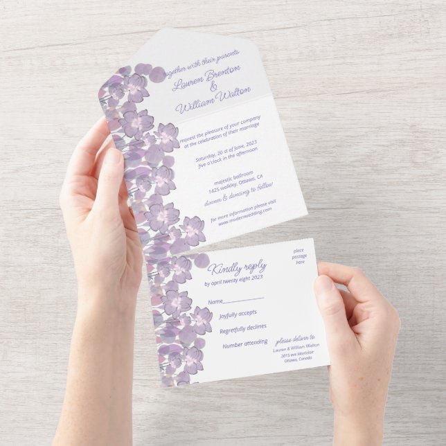 Pastel mauve purple blush floral     all in one invitation (Tearaway)