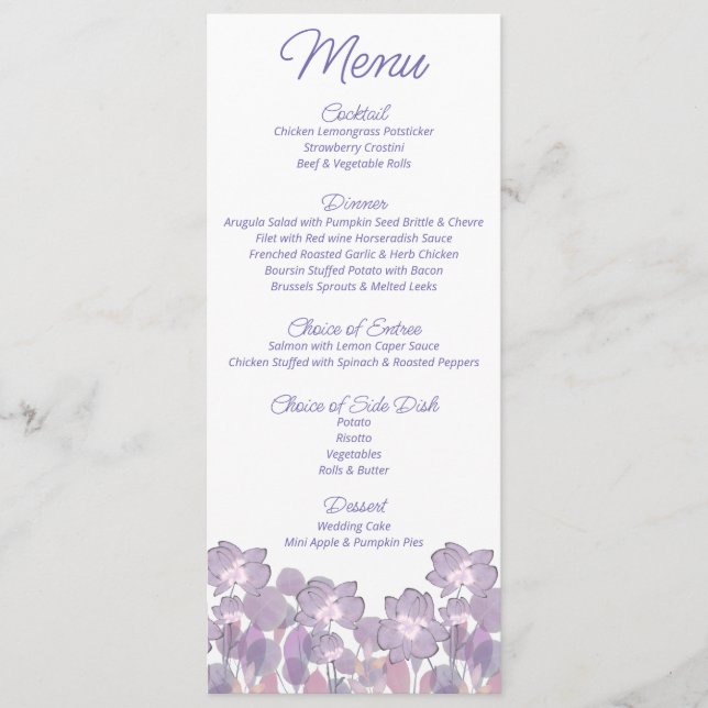 Pastel mauve purple blush floral Wedding     Menu (Front)