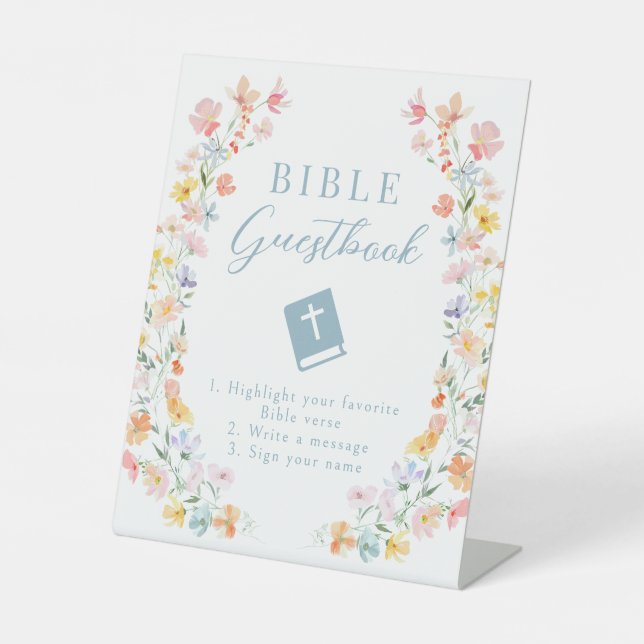 Pastel Meadow Flower Wedding Bible Guestbook Sign (Front)