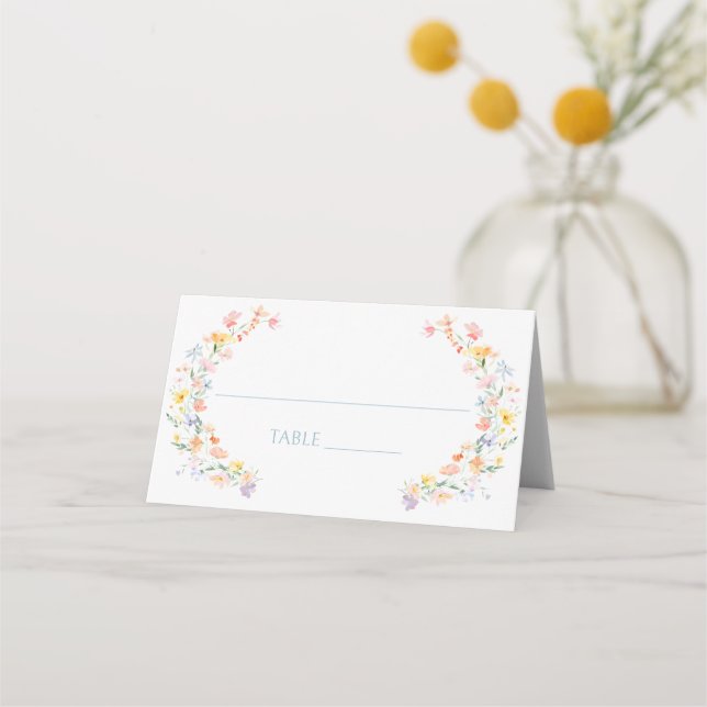Pastel Meadow Wild Flower Spring Wedding  Place Card (Front)