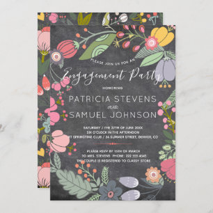 Pastel meadow wreath chalkboard engagement party invitation