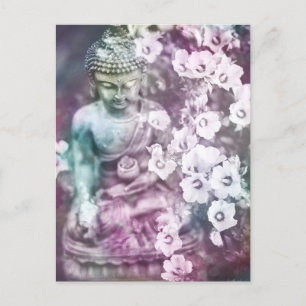 *~* Pastel Meditation Zen Buddha Meditate Flowers Postcard