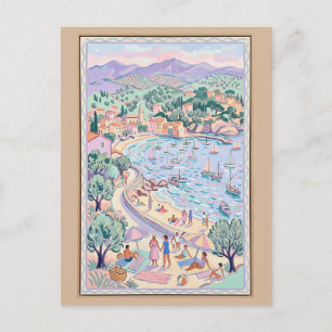 Pastel Mediterranean Bay Matisse Style Postcard