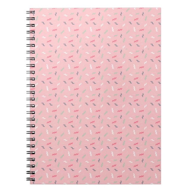 Pastel Memphis Pattern with Abstract Squiggles Notebook (Front)